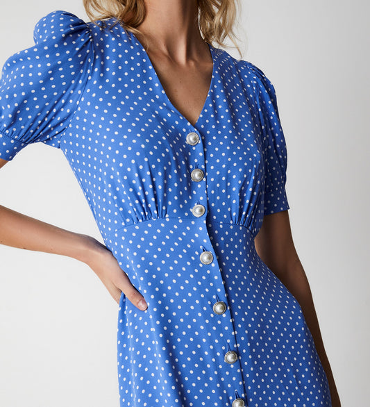 Ulrica Blue Spot Midi Dress