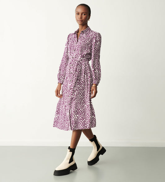 Agrata Purple Polka Dot Midi Dress