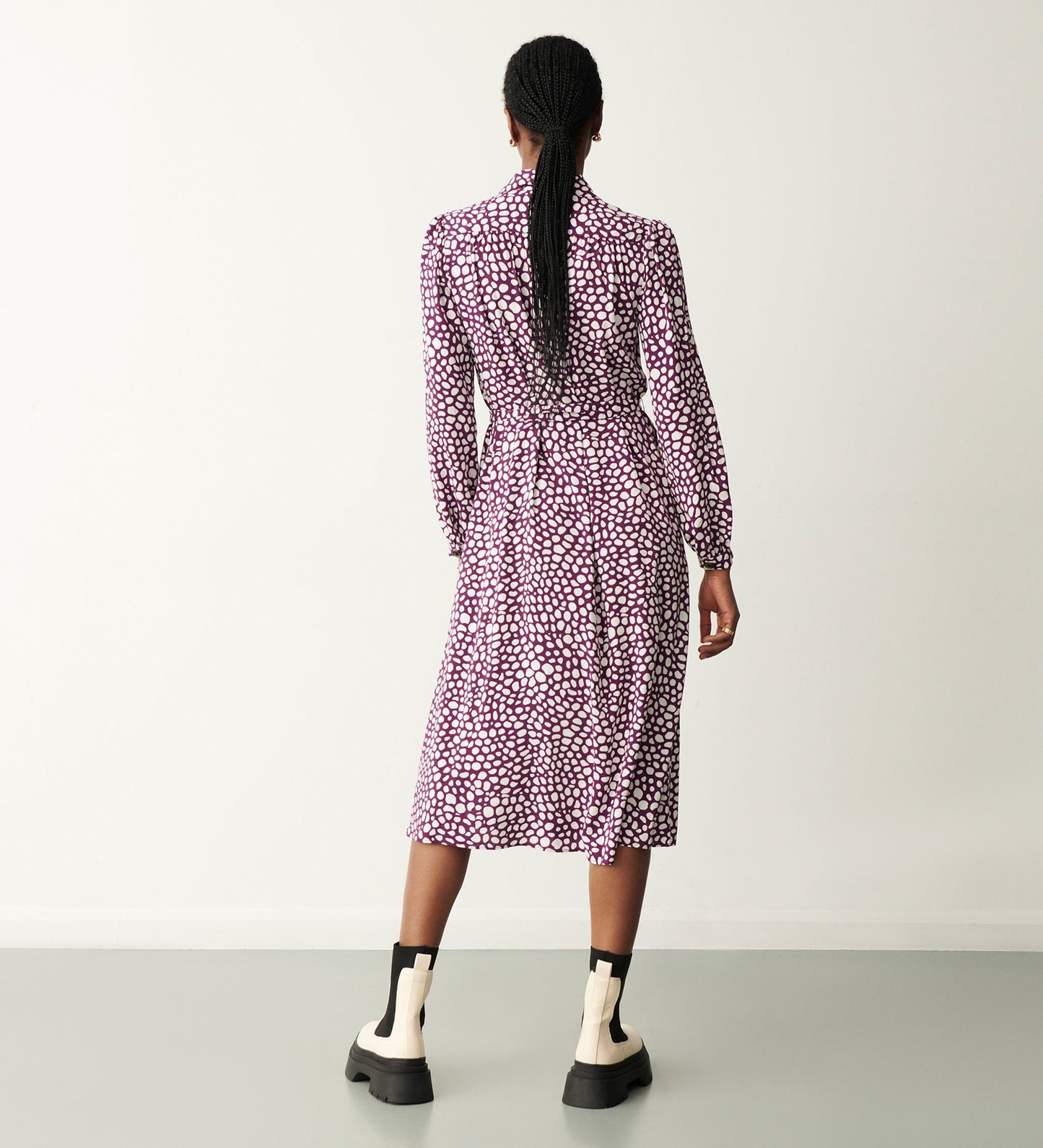 Agrata Purple Polka Dot Midi Dress