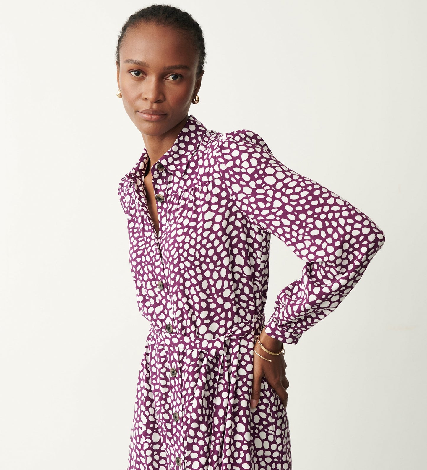 Agrata Purple Polka Dot Midi Dress