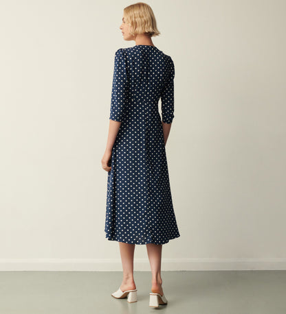 Cindy Navy Polka Dot Midi Dress