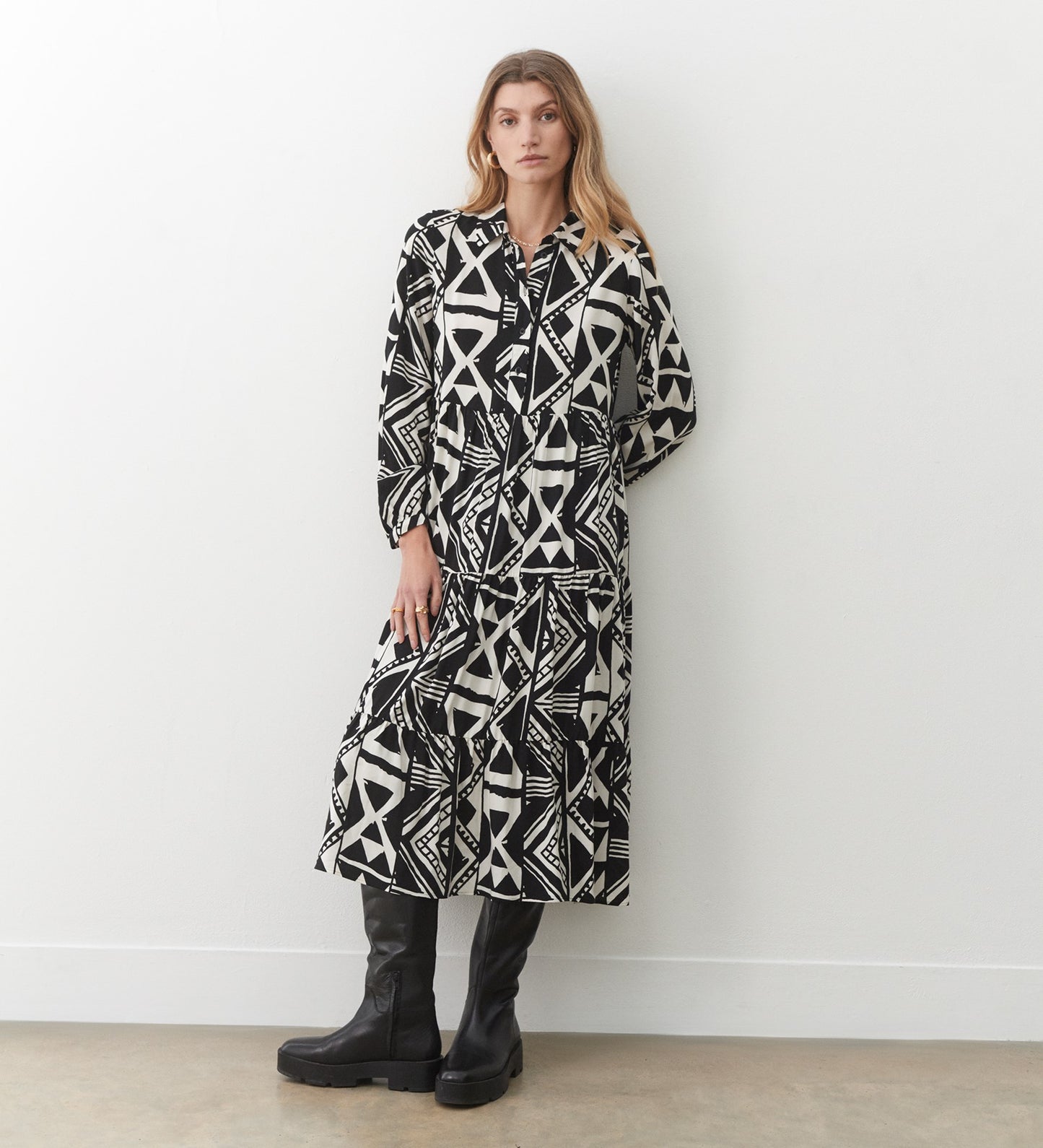 Kalia Black Tribal Midi Dress