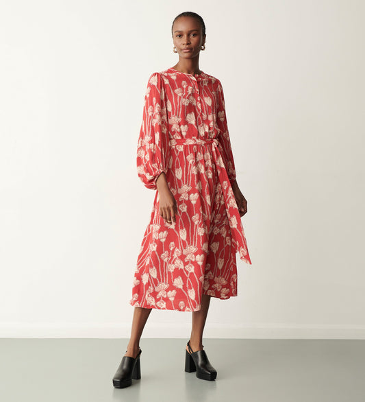 Iris Red Floral Midi Dress