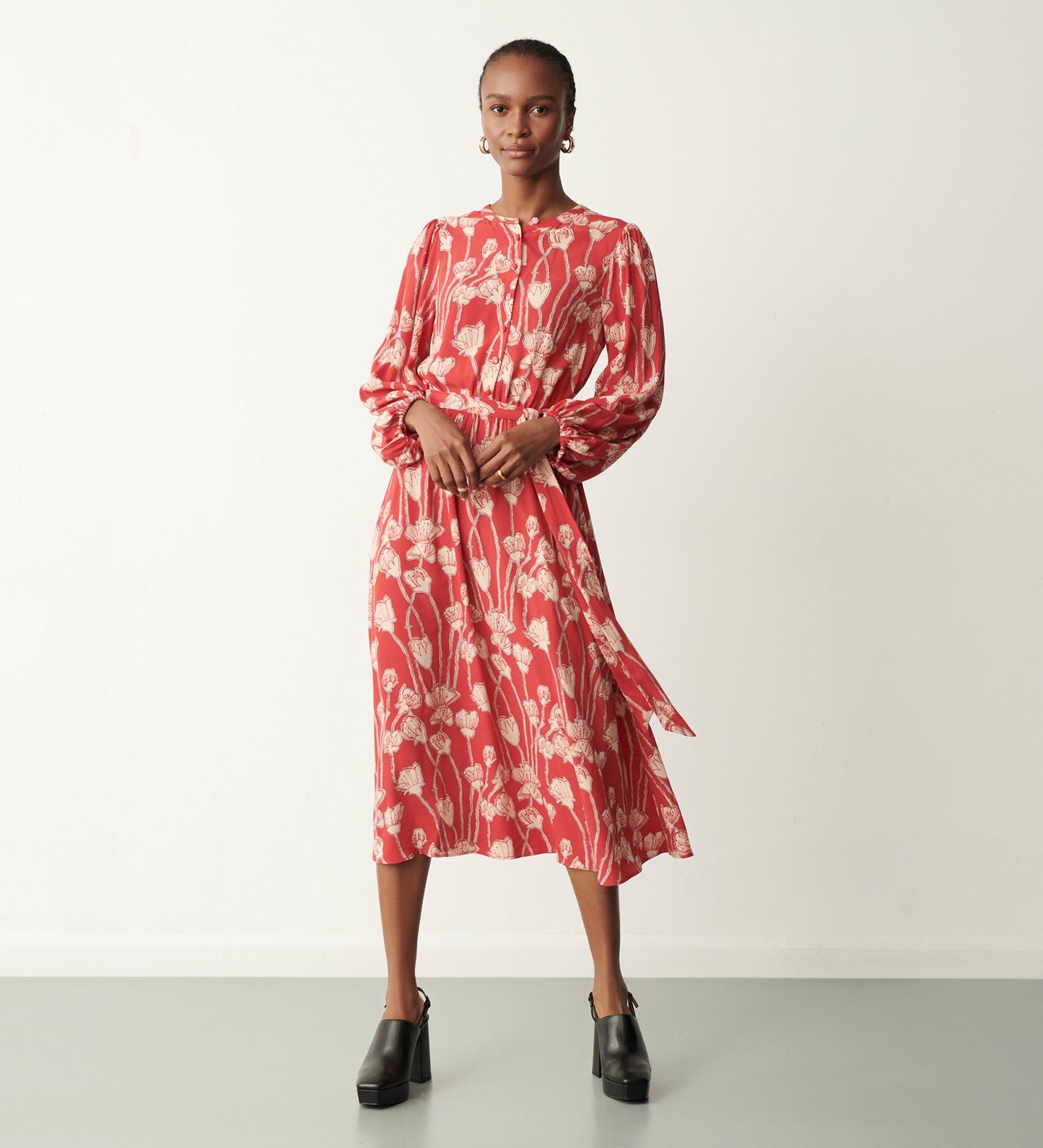 Iris Red Floral Midi Dress