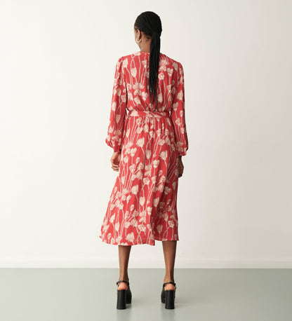 Iris Red Floral Midi Dress