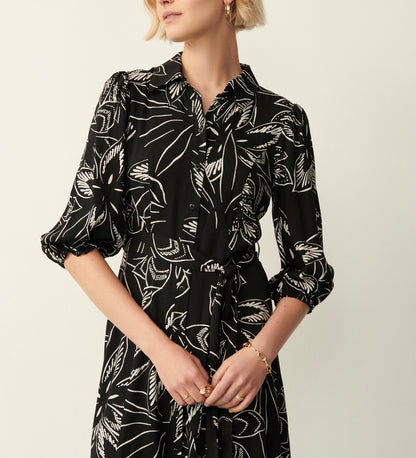 Amaya Black Botanica Midi Dress