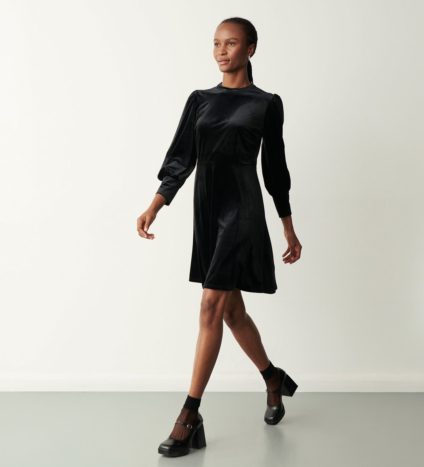 Martina Black Velvet Knee Length Dress