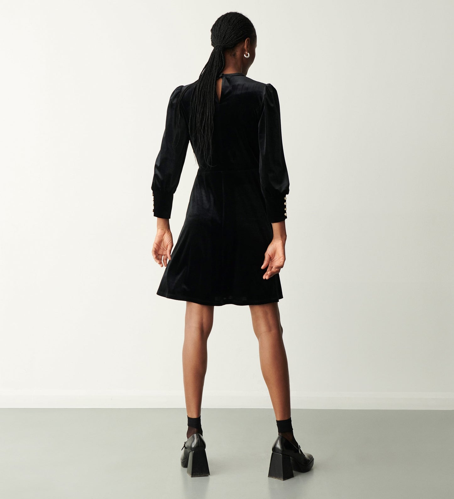 Martina Black Velvet Knee Length Dress