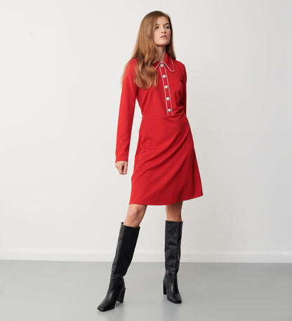 Elin Red Ponte Jersey Knee Length Dress