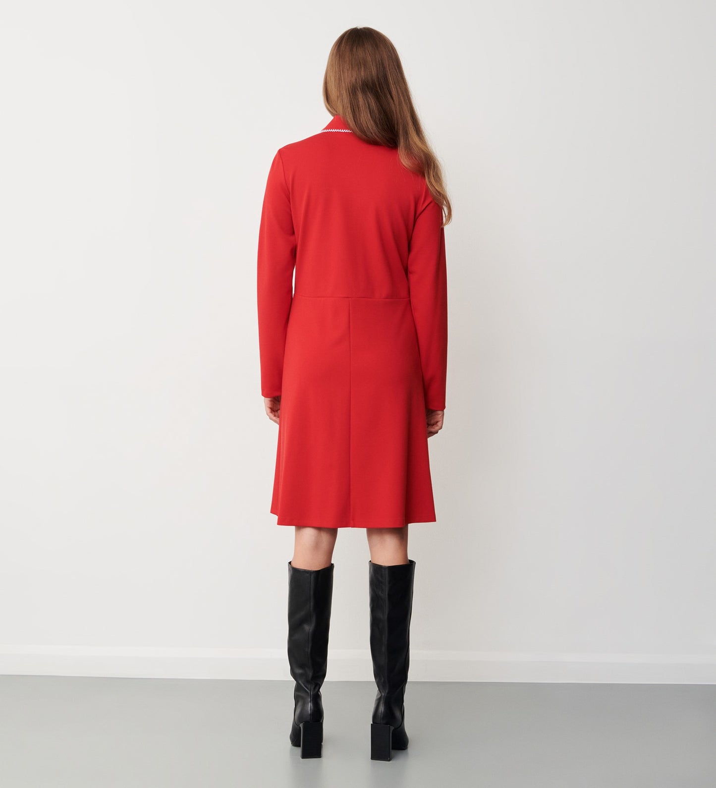 Elin Red Ponte Jersey Knee Length Dress