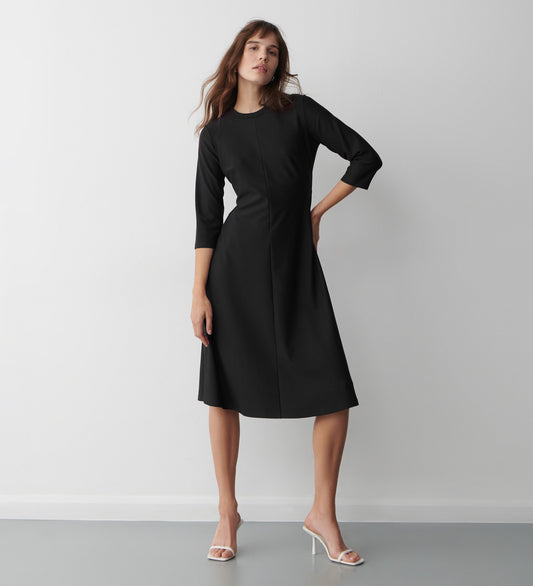 Hazel Black Ponte Jersey Midi Dress