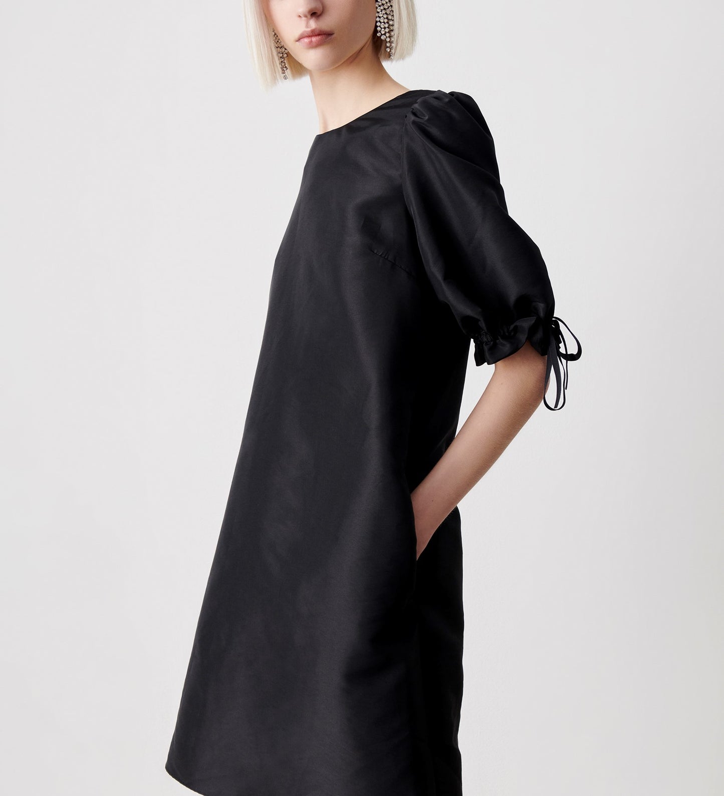 Ailish Black Taffeta Knee Length Dress