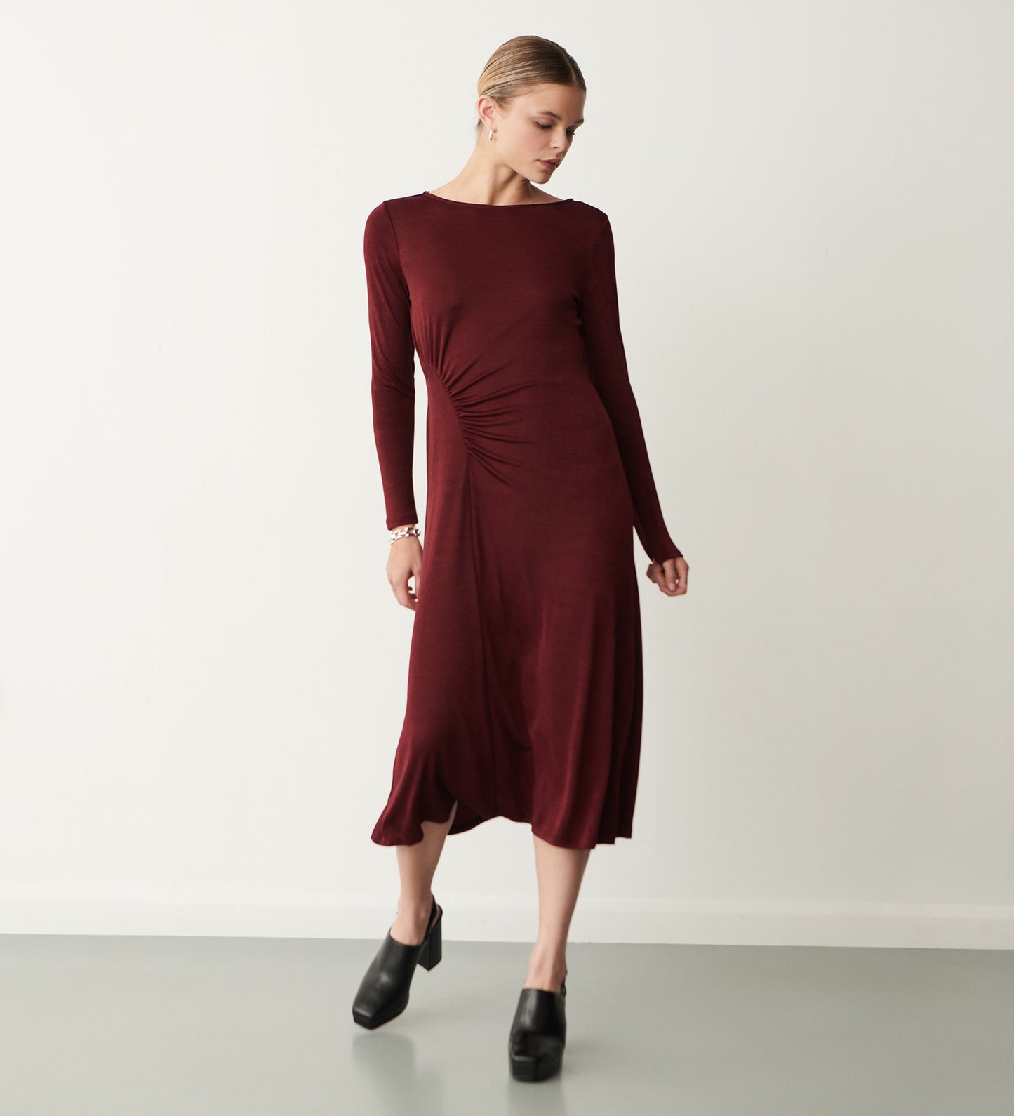 Nyra Bordeaux Jersey Midi Dress