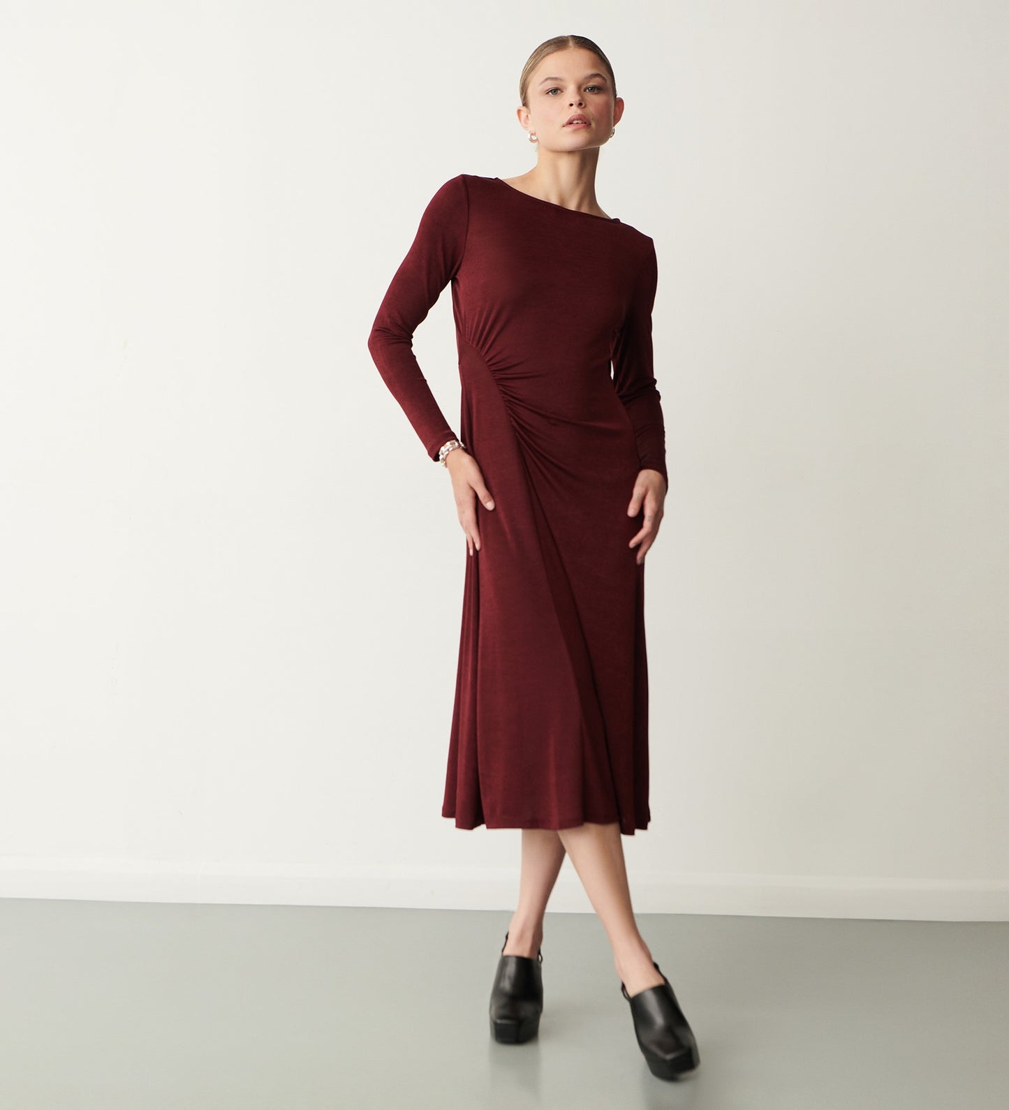 Nyra Bordeaux Jersey Midi Dress