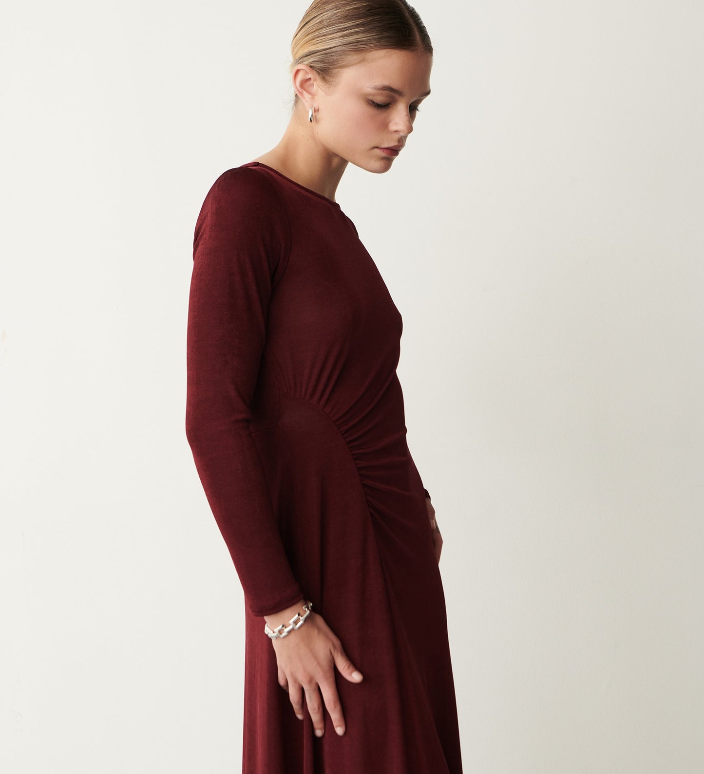 Nyra Bordeaux Jersey Midi Dress