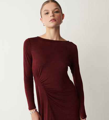 Nyra Bordeaux Jersey Midi Dress