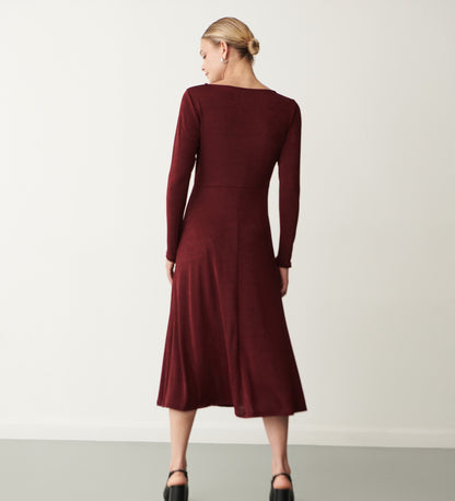 Nyra Bordeaux Jersey Midi Dress