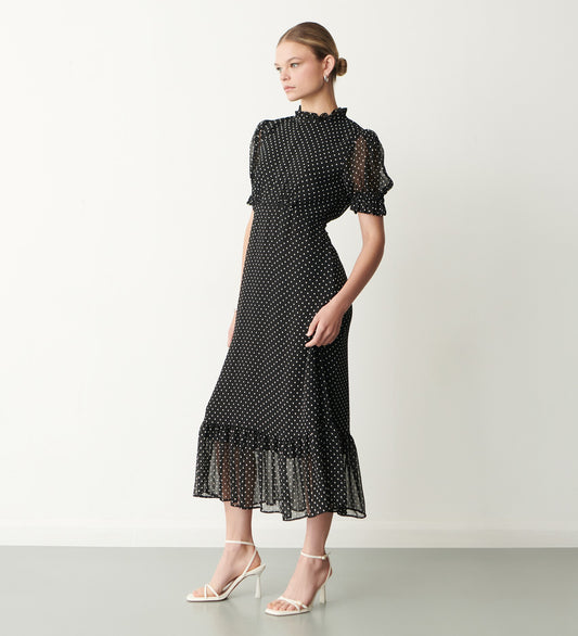 Camille Chiffon Polka Dot Midi Dress