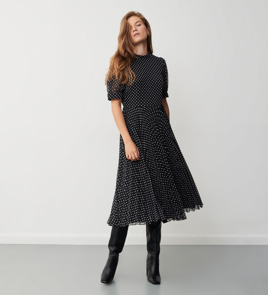 Yates Black Polka Dot Midi Dress