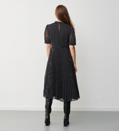 Yates Black Polka Dot Midi Dress