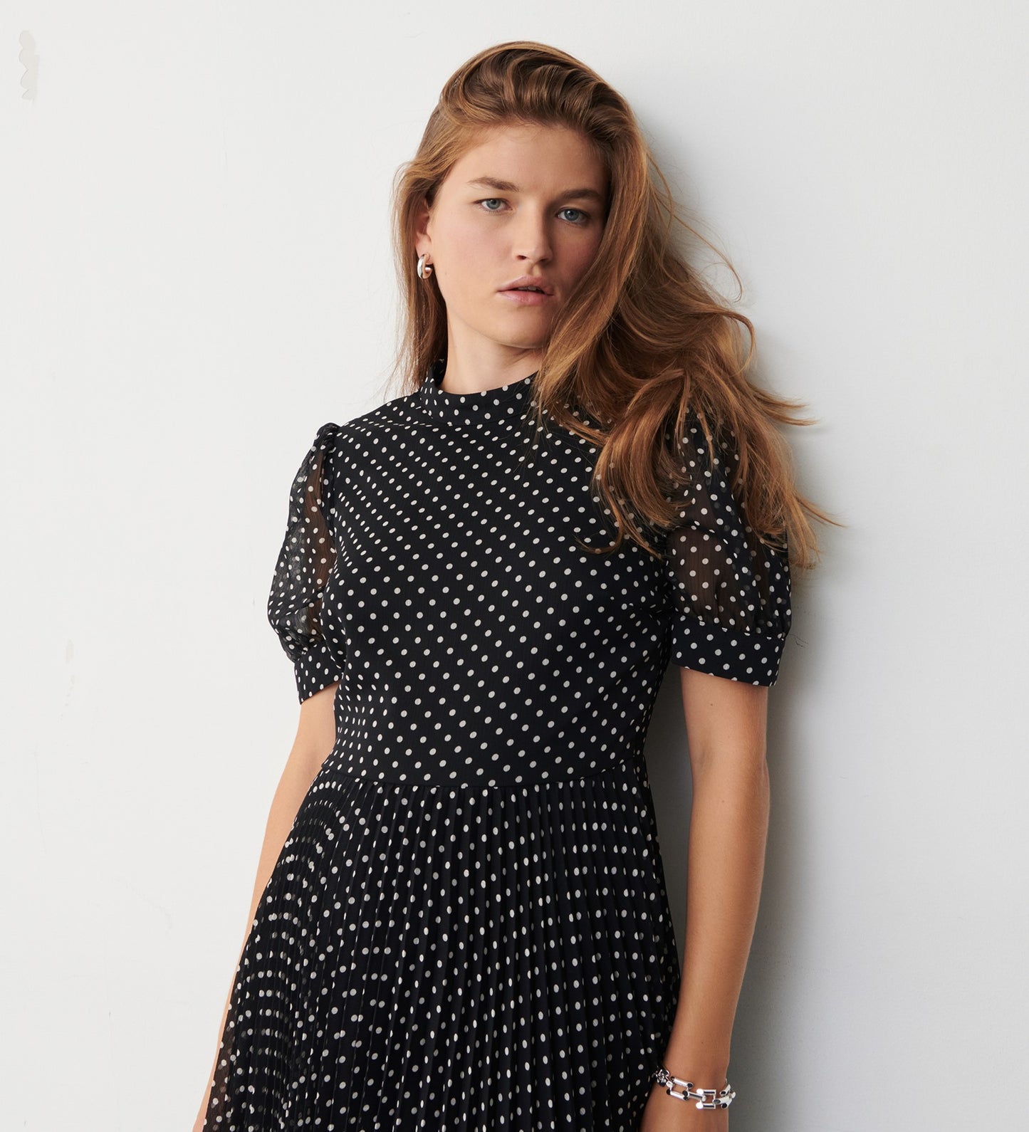 Yates Black Polka Dot Midi Dress