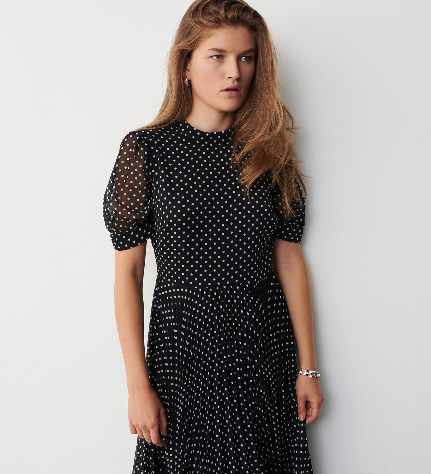 Yates Black Polka Dot Midi Dress