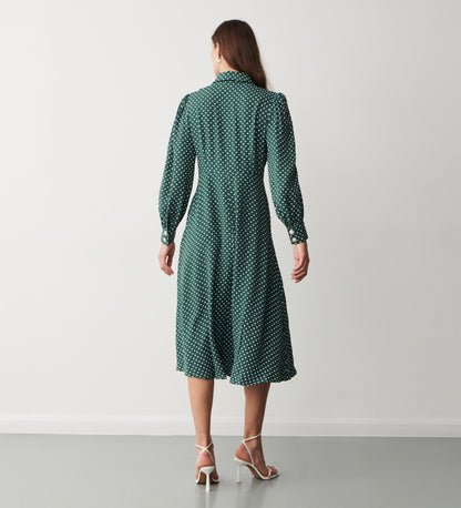 Rosa Green Polka Dot Crepe Midi Dress