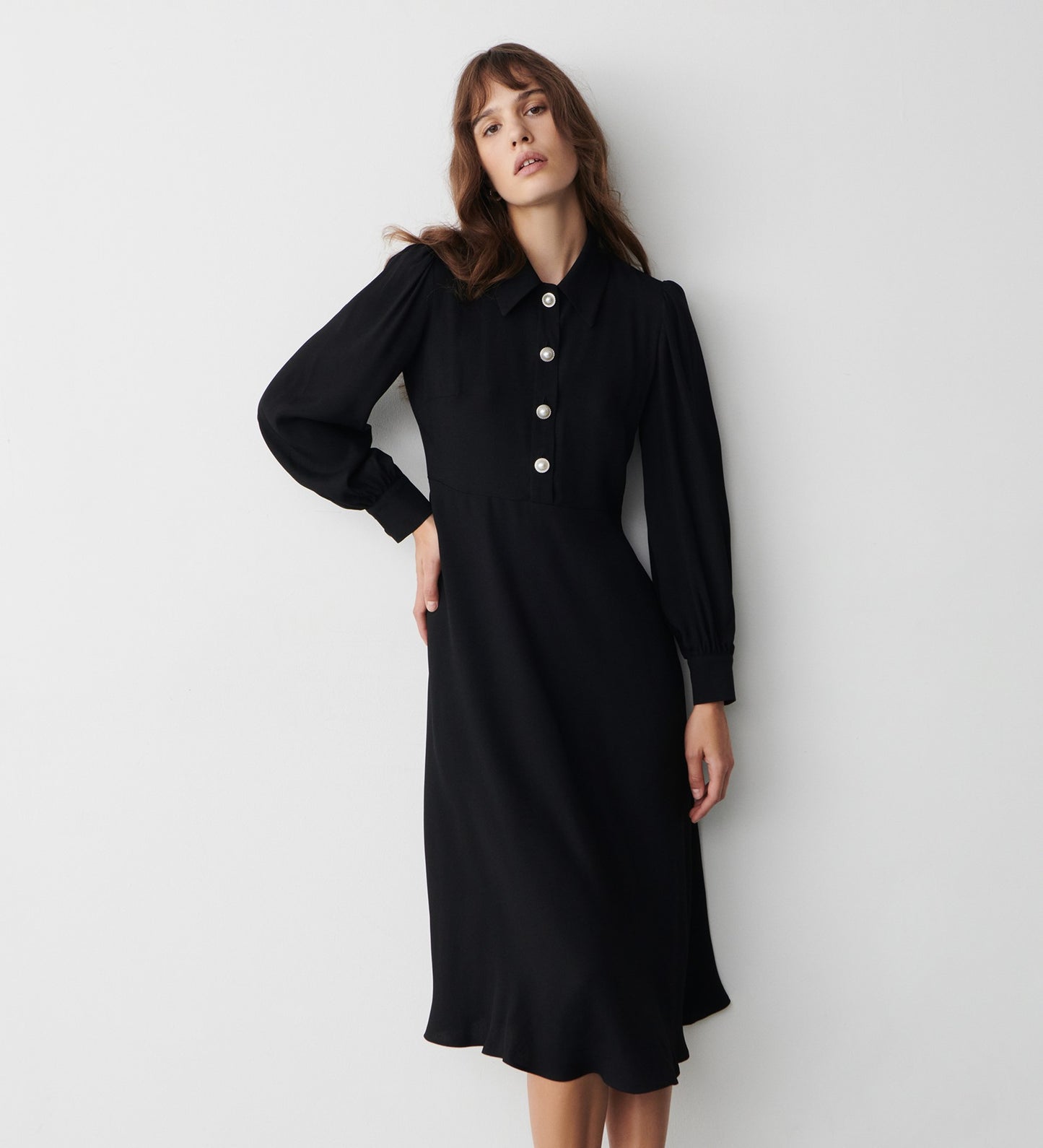 Rosa Black Crepe Midi Dress