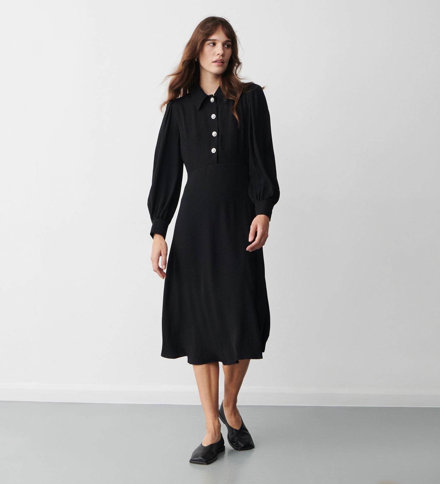 Rosa Black Crepe Midi Dress