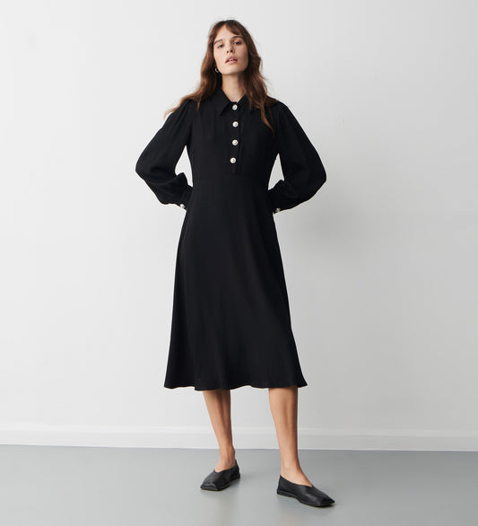 Rosa Black Crepe Midi Dress