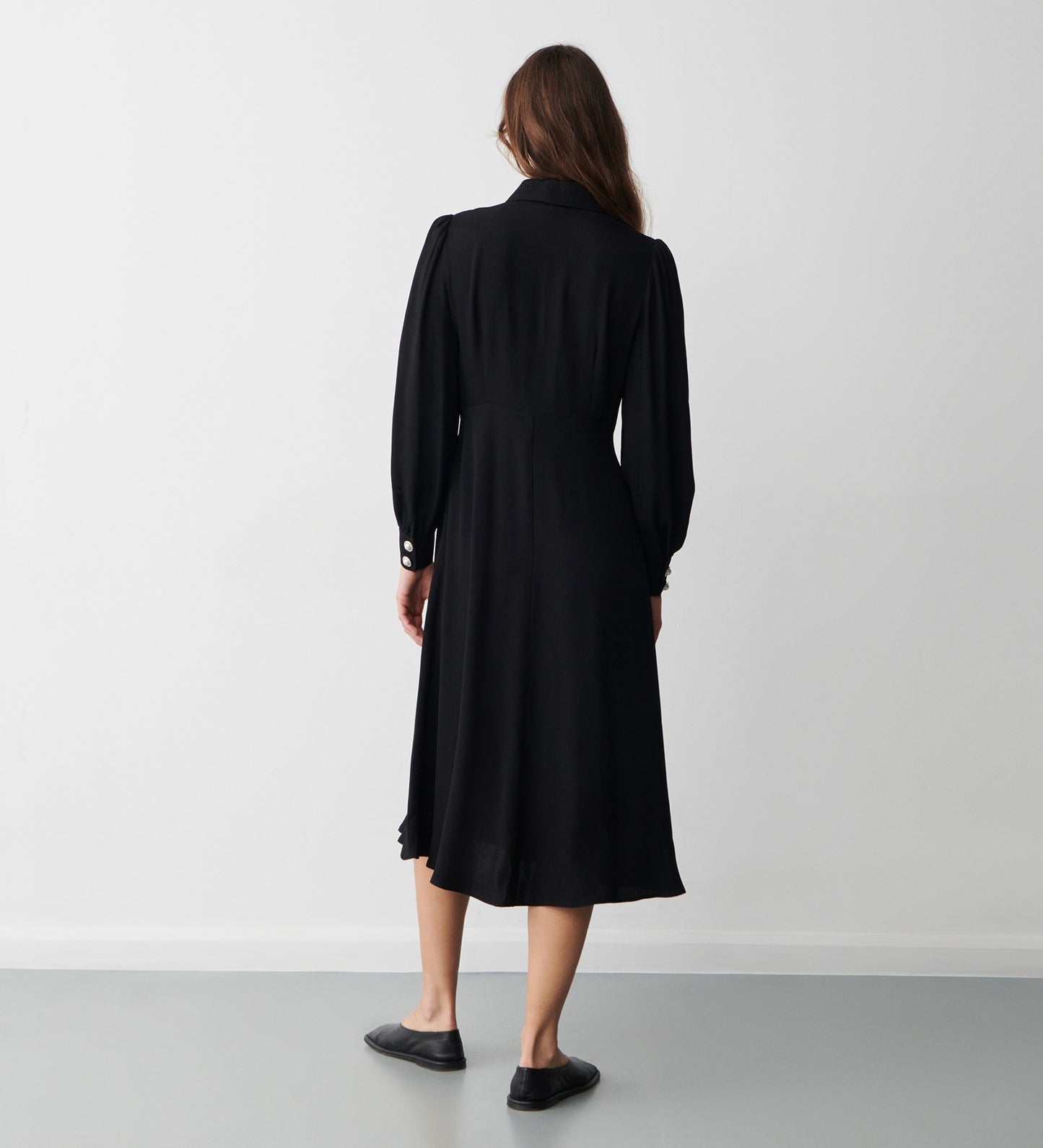 Rosa Black Crepe Midi Dress