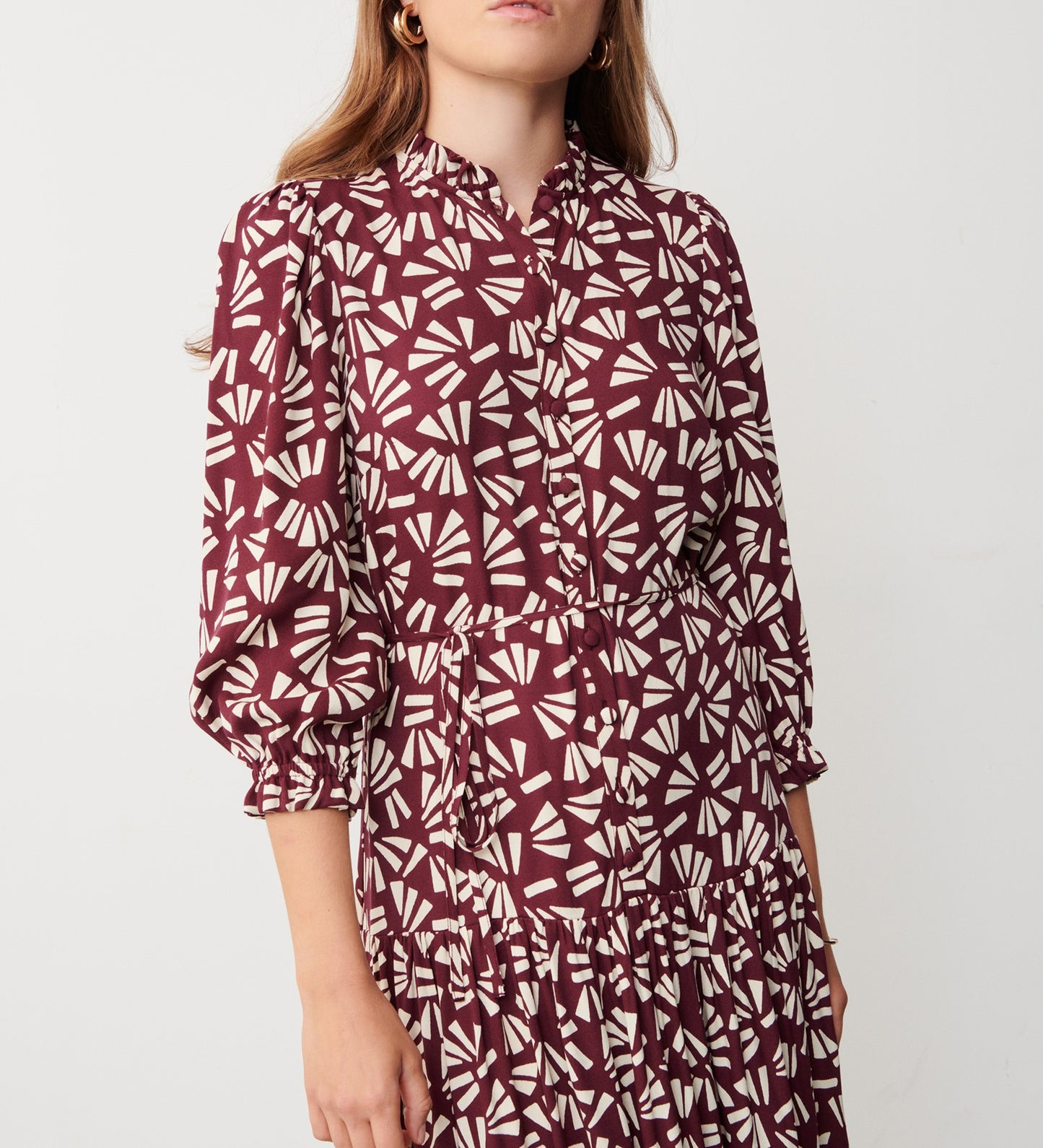 Poppy Burgundy Fan Midi Dress