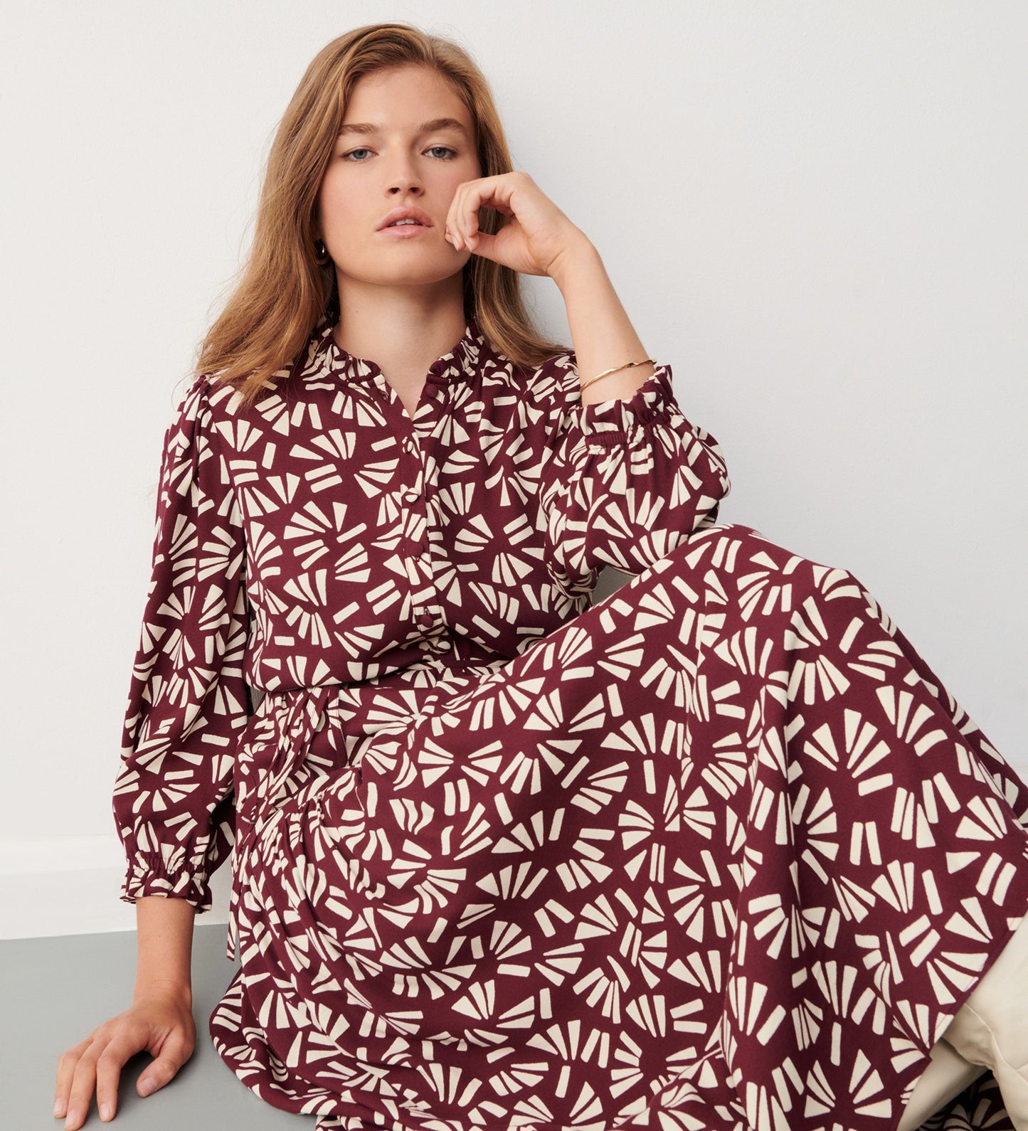 Poppy Burgundy Fan Midi Dress