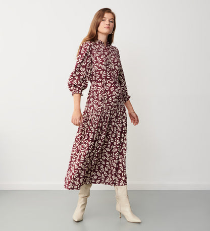 Poppy Burgundy Fan Midi Dress