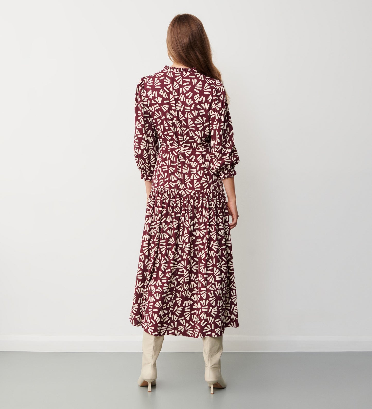 Poppy Burgundy Fan Midi Dress