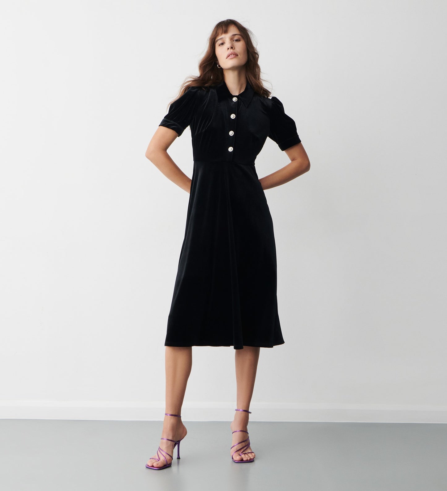 Judie Black Velvet Midi Dress