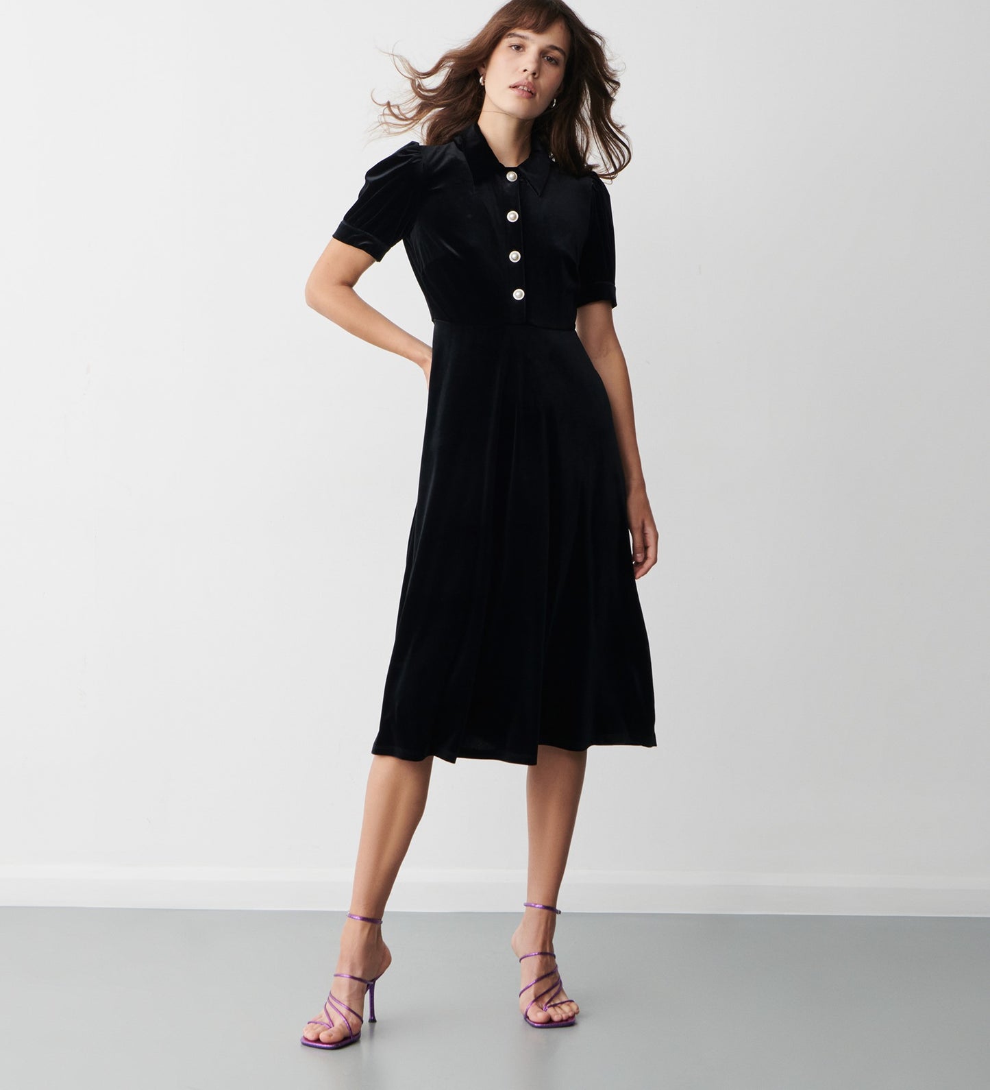 Judie Black Velvet Midi Dress