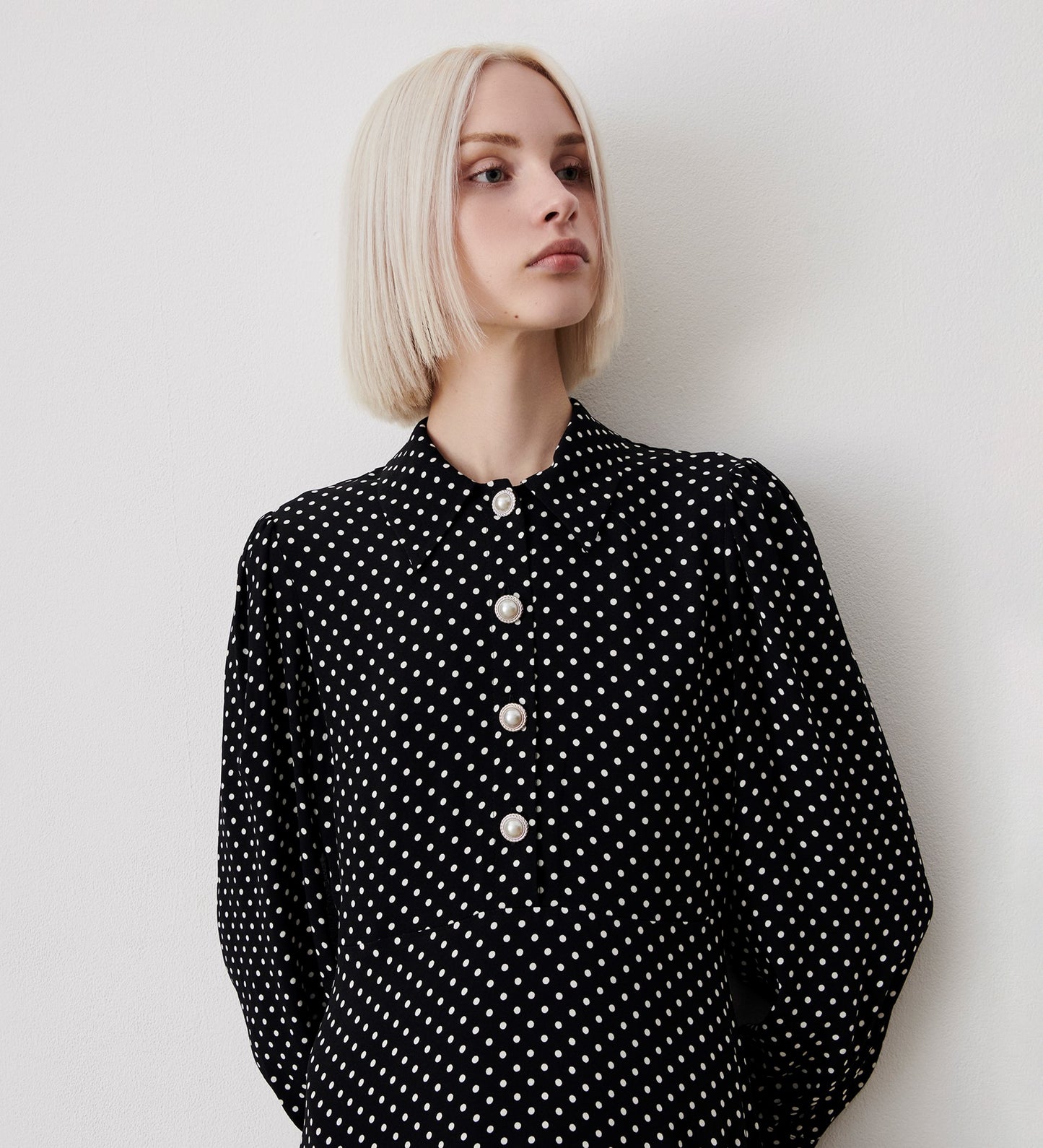 Rosa Black Spot Midi Shirt Dress