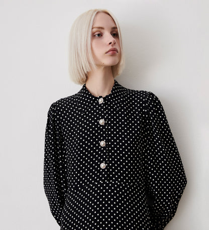 Rosa Black Spot Midi Shirt Dress