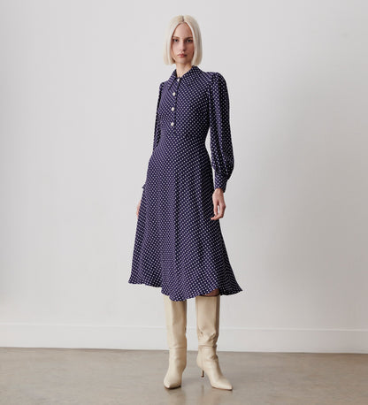 Rosa Navy Polka Dot Midi Shirt Dress