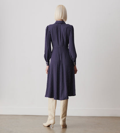 Rosa Navy Polka Dot Midi Shirt Dress