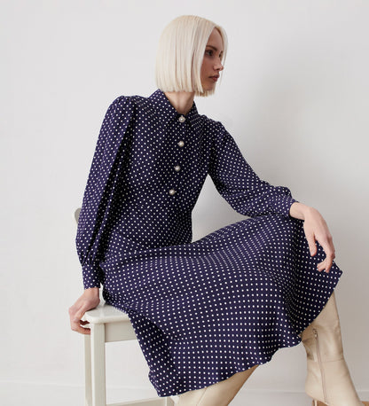 Rosa Navy Polka Dot Midi Shirt Dress