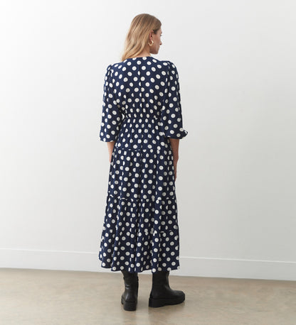 Maria Navy Spot Midi Dress