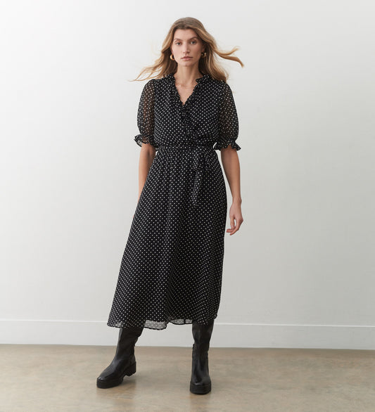 Jayne Black Spot Midi Dress