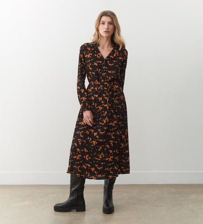 Isla Brown Abstract Midi Dress