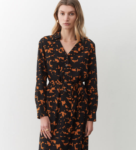 Isla Brown Abstract Midi Dress