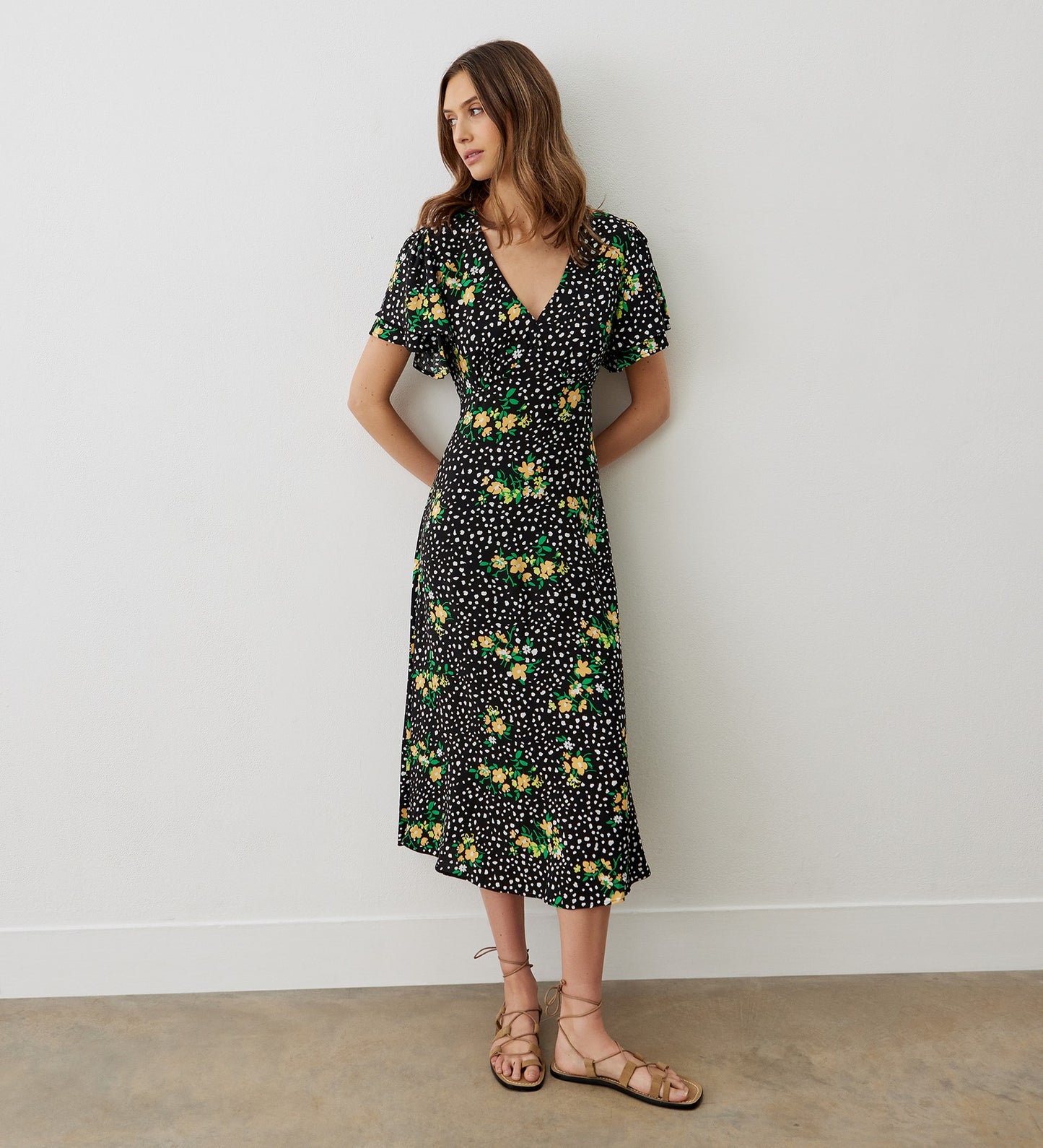 Saskia Black Floral Midi Dress