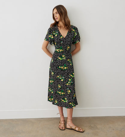 Saskia Black Floral Midi Dress