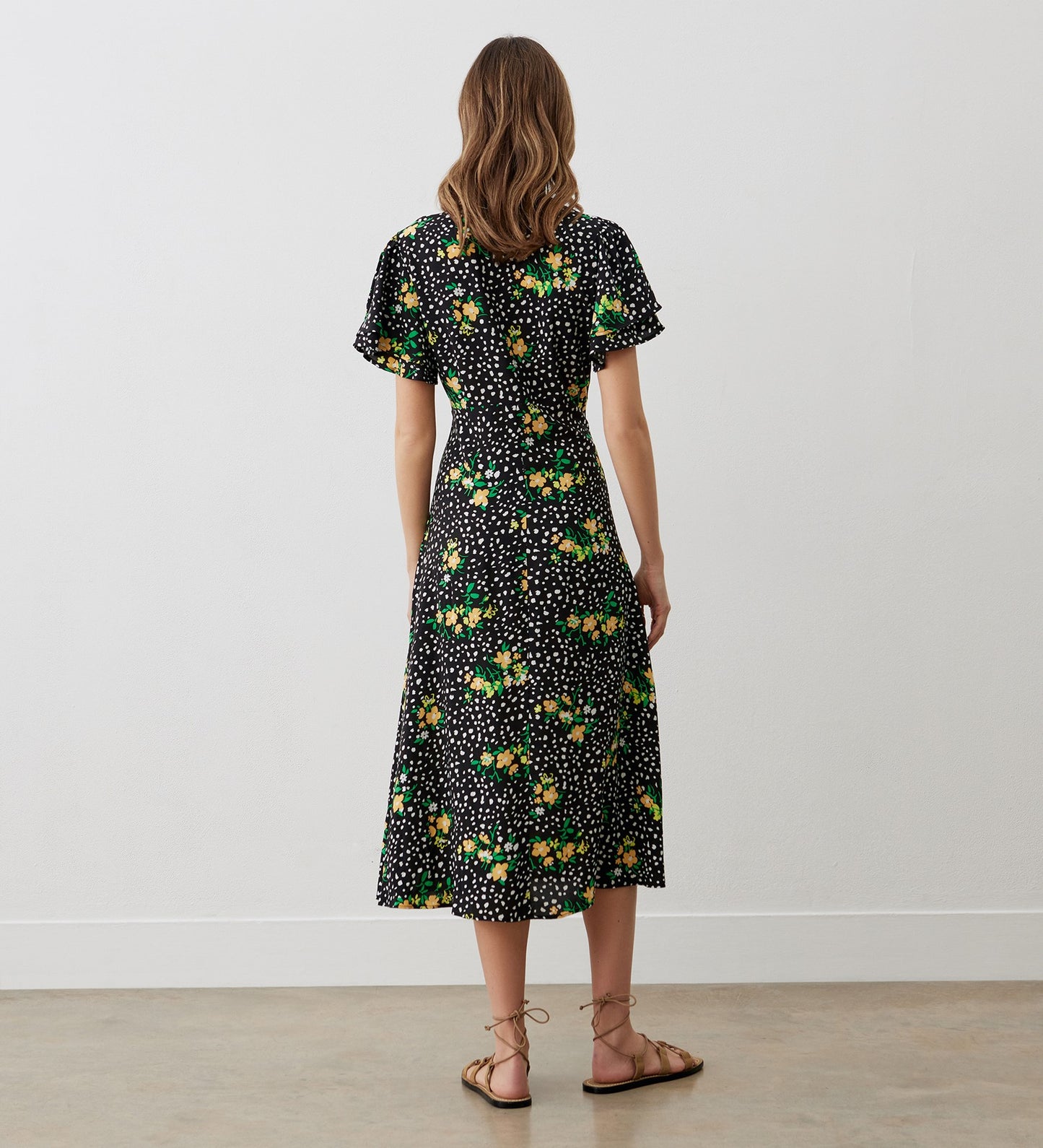 Saskia Black Floral Midi Dress