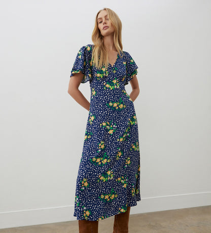 Saskia Navy Floral Midi Dress